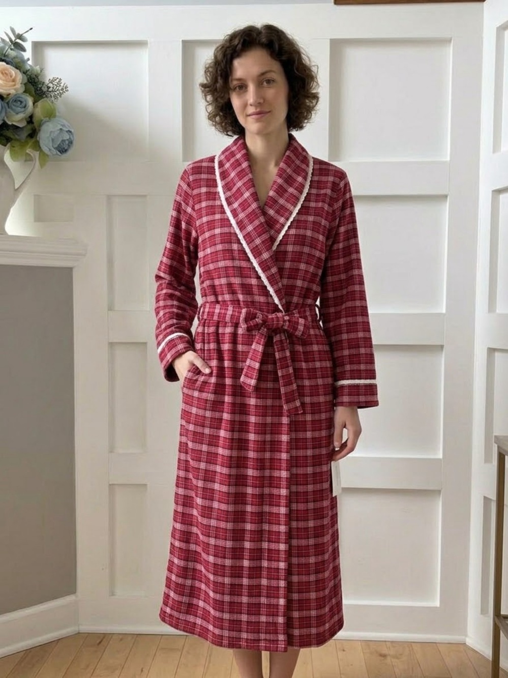 Charter Club Red Plaid Shawl-Collar Bath Robe